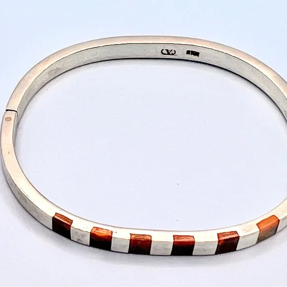 Beautiful Vintage 925 Mexican Sterling Silver Bracelet Cuff, Bronze Stone Design